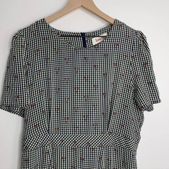 Louche Aimee Cherry Check Print Midi Dress Plaid Womens Us 12