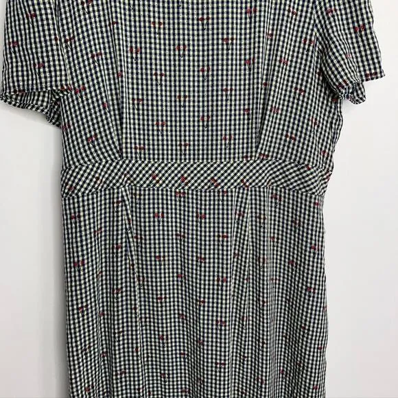 Louche Aimee Cherry Check Print Midi Dress Plaid Womens Us 12