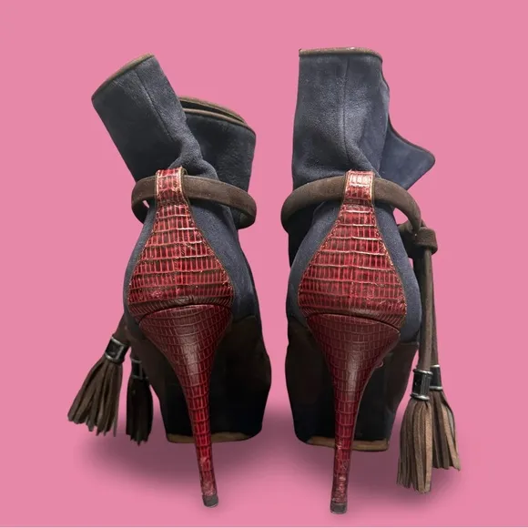 Louis Vuitton Kalahari Lizard Navy Blue Red Brown Ankle Boots