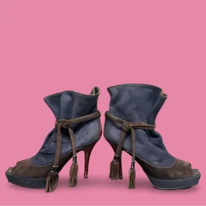Louis Vuitton Kalahari Lizard Navy Blue Red Brown Ankle Boots