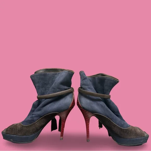Louis Vuitton Kalahari Lizard Navy Blue Red Brown Ankle Boots