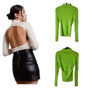 LPA x REVOLVE Lime Green Open Back Mock Neck Pullover Sweater Small