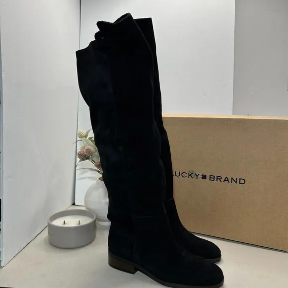 Lucky Brand Calypso Oiled Suede Tall Boots Over the Knee Black Women’s 5.5M NWB