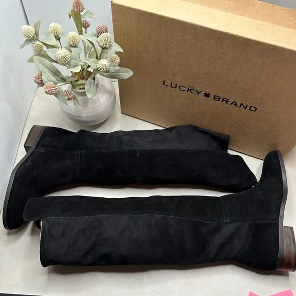 Lucky Brand Calypso Oiled Suede Tall Boots Over the Knee Black Women’s 5.5M NWB