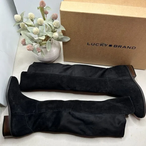 Lucky Brand Calypso Oiled Suede Tall Boots Over the Knee Black Women’s 5.5M NWB
