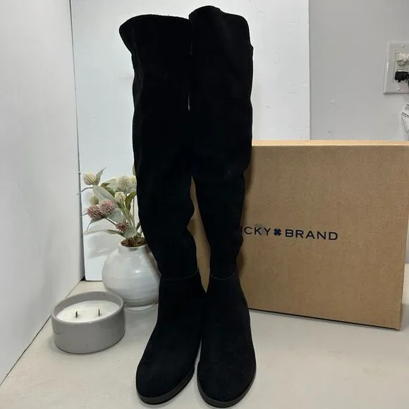 Lucky Brand Calypso Oiled Suede Tall Boots Over the Knee Black Women’s 5.5M NWB