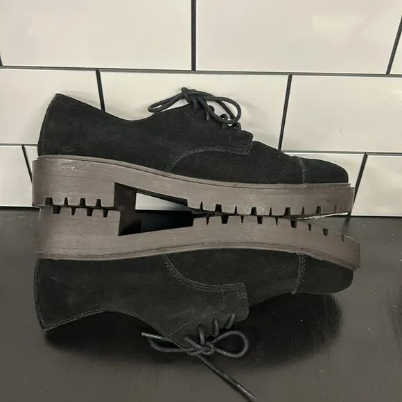 Lucky Brand Ibira Oxford Platform Boots -6M - Black Genuine Suede Leather