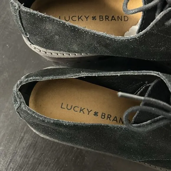 Lucky Brand Ibira Oxford Platform Boots -6M - Black Genuine Suede Leather