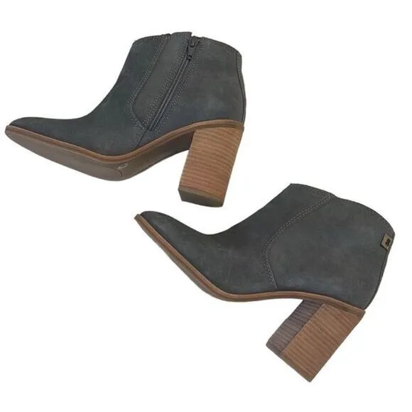 Lucky Brand Pellyon Slate Gray Suede Zip Wooden Western Ankle‎ Boots Sz 7 New