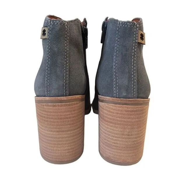 Lucky Brand Pellyon Slate Gray Suede Zip Wooden Western Ankle‎ Boots Sz 7 New