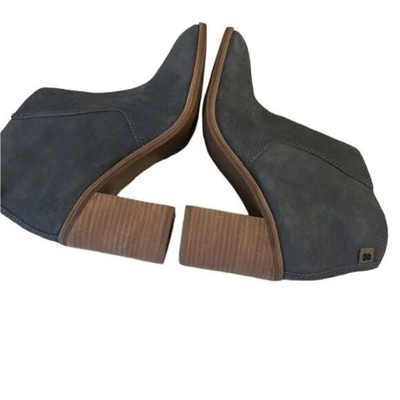 Lucky Brand Pellyon Slate Gray Suede Zip Wooden Western Ankle‎ Boots Sz 7 New