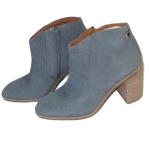 Lucky Brand Pellyon Slate Gray Suede Zip Wooden Western Ankle‎ Boots Sz 7 New