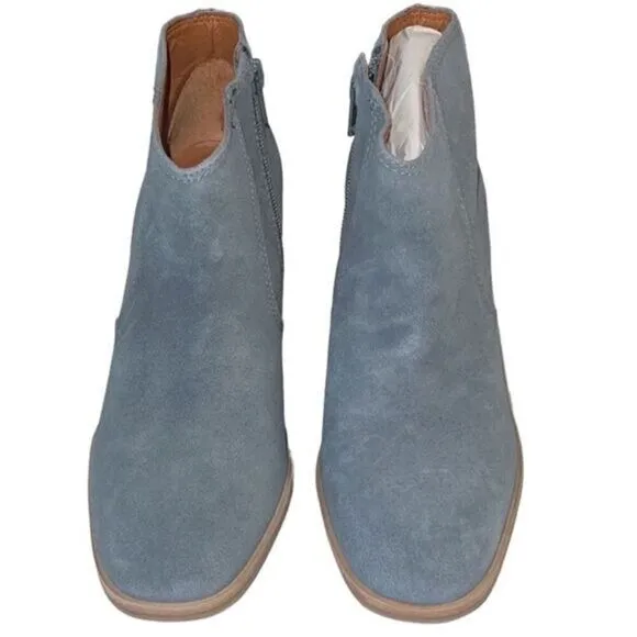 Lucky Brand Pellyon Slate Gray Suede Zip Wooden Western Ankle‎ Boots Sz 7 New