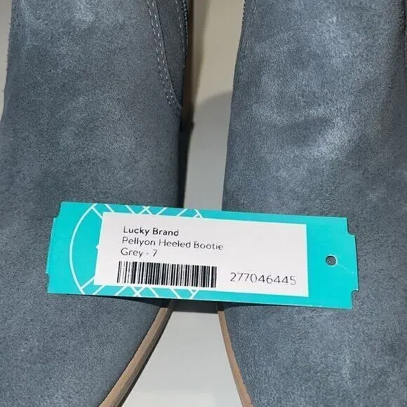 Lucky Brand Pellyon Slate Gray Suede Zip Wooden Western Ankle‎ Boots Sz 7 New