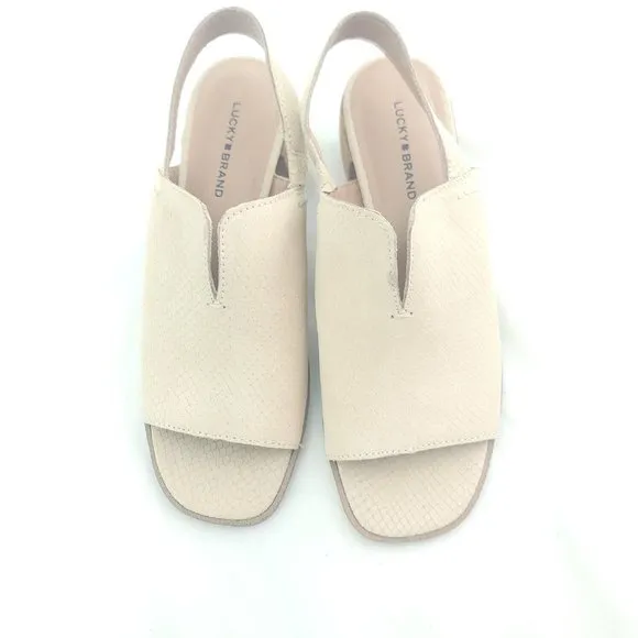 Lucky Brand Womens Jaila Warm Sand Open Toe Block Heel Mule Sandal Size 7.5 M