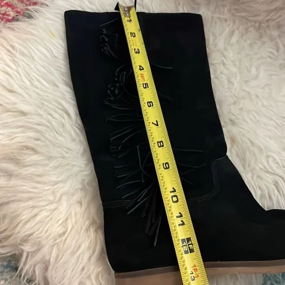 Lucky Brand &quot;Grayer&quot; Black Suede Fringe Boots 8