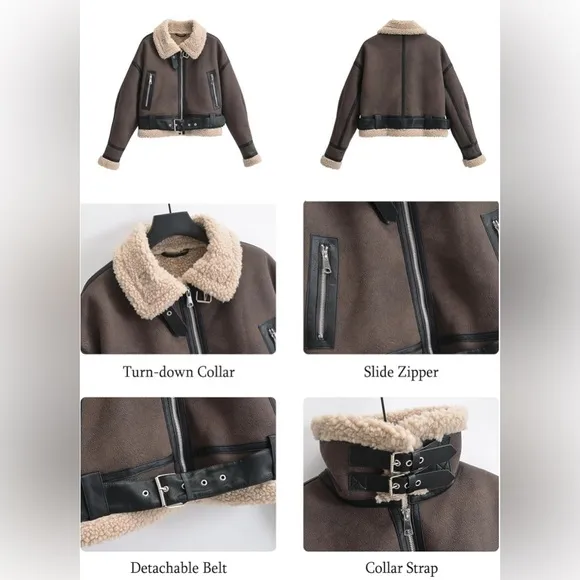LY VAREY LIN Winter Faux Lamb Fur Leather Short Jacket Lapel Zipper Bomber Coat