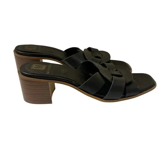 M by Bruno Magli Aria Black Leather Slip On Block Heel  Sandals 9.5 (39.5)