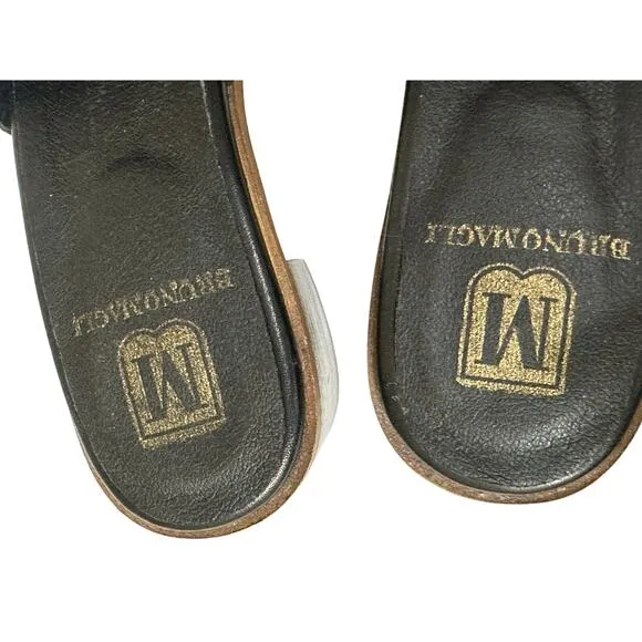 M by Bruno Magli Aria Black Leather Slip On Block Heel  Sandals 9.5 (39.5)
