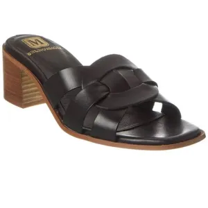 M by Bruno Magli Aria Black Leather Slip On Block Heel  Sandals 9.5 (39.5)
