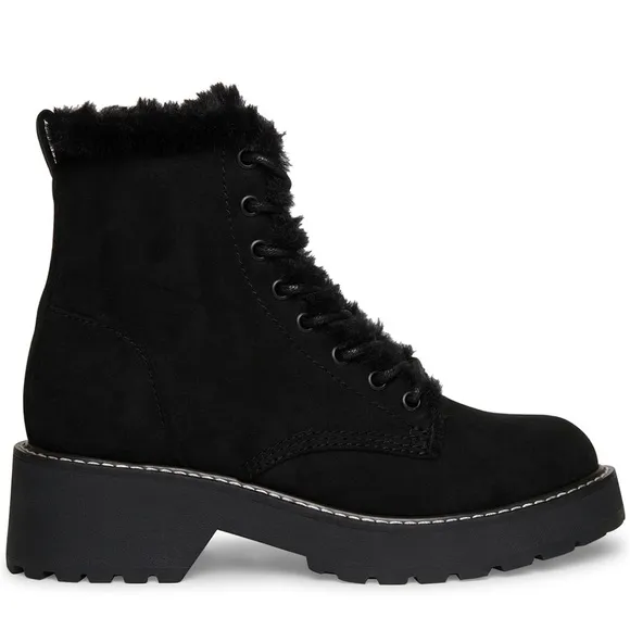 Madden girl black faux fur combat boots 8