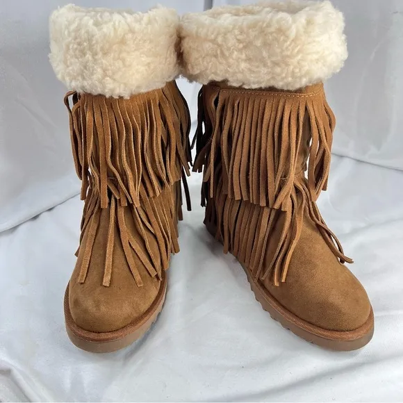 MADDEN GIRL Sleet Suede Fringe Wedge Boots