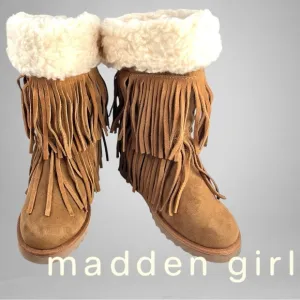 MADDEN GIRL Sleet Suede Fringe Wedge Boots