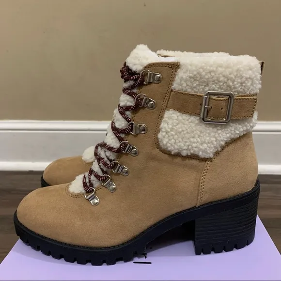 Madden Girl Tan Lug Sole Faux Fur Hiker Boots Size 9.5 Women’s Boots