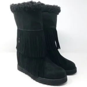 Madden Girl womans Black ankle wedged boots 7.5M BoxÑ Sleet fringe