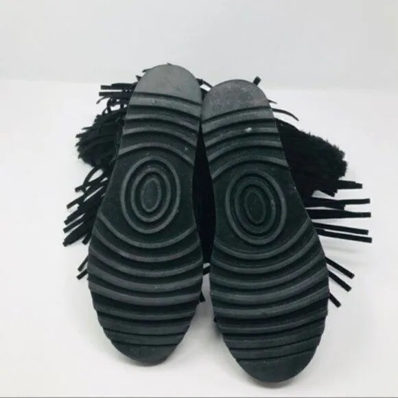 Madden Girl womans Black ankle wedged boots 7.5M BoxÑ Sleet fringe