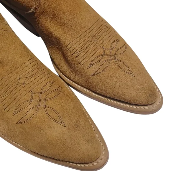 Made In USA Brown Suede Leather Pointed Toe Cowboy Boots Mens Size 8.5