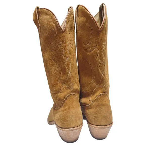 Made In USA Brown Suede Leather Pointed Toe Cowboy Boots Mens Size 8.5