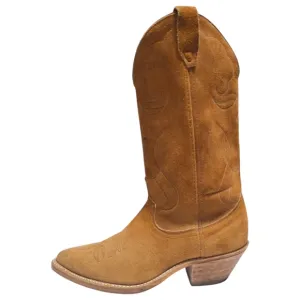 Made In USA Brown Suede Leather Pointed Toe Cowboy Boots Mens Size 8.5