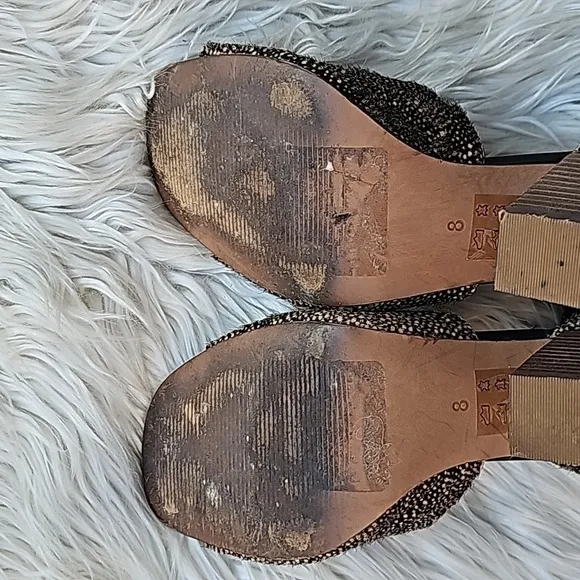 Madewell Alena Spotted Calf Hair Heeled Sandal Leather Ankle Strap Size 8