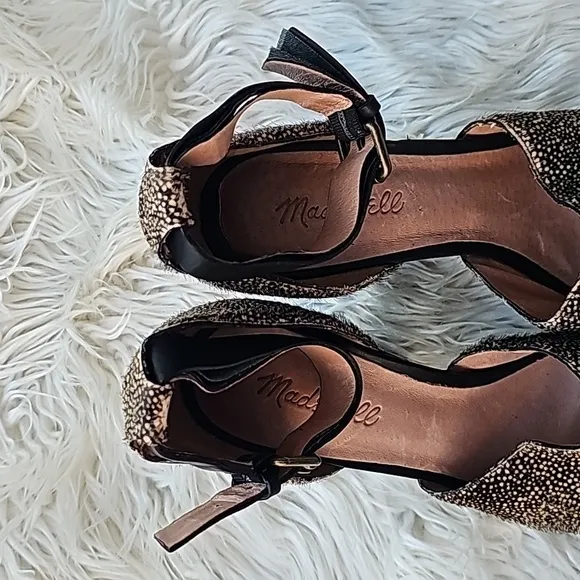 Madewell Alena Spotted Calf Hair Heeled Sandal Leather Ankle Strap Size 8