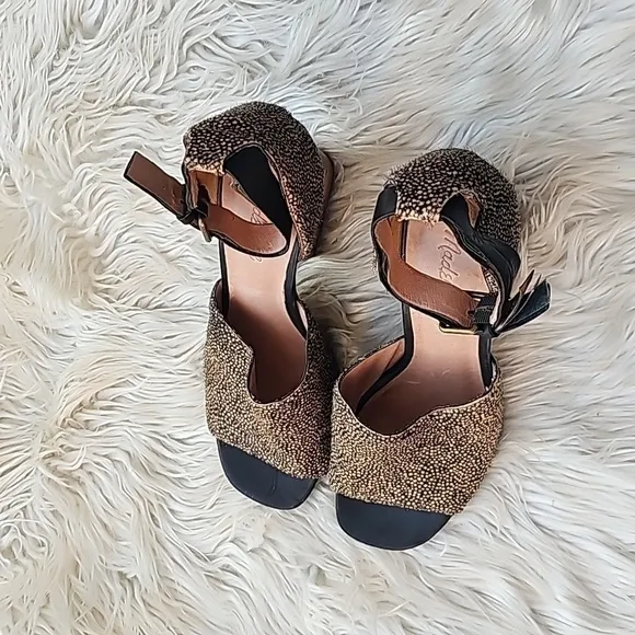 Madewell Alena Spotted Calf Hair Heeled Sandal Leather Ankle Strap Size 8