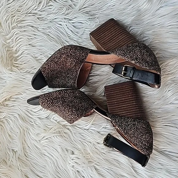 Madewell Alena Spotted Calf Hair Heeled Sandal Leather Ankle Strap Size 8