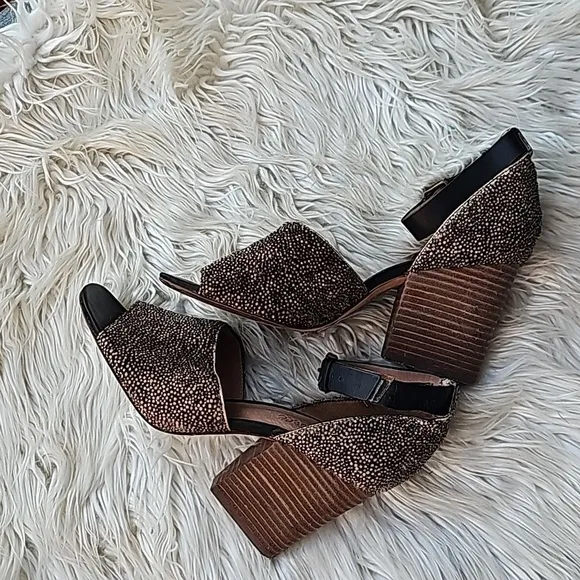 Madewell Alena Spotted Calf Hair Heeled Sandal Leather Ankle Strap Size 8