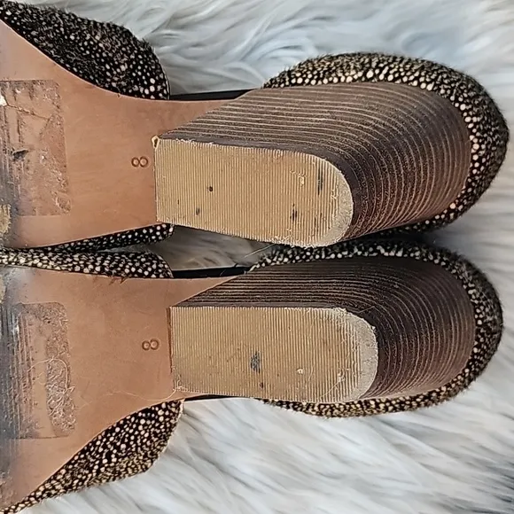 Madewell Alena Spotted Calf Hair Heeled Sandal Leather Ankle Strap Size 8