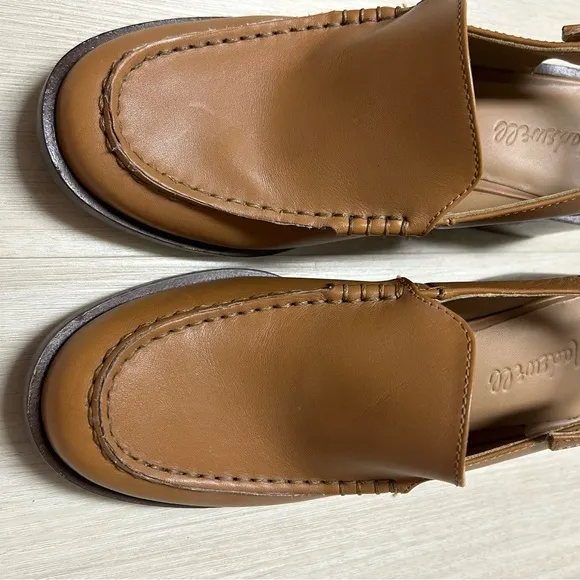 Madewell Mervin Slingback Leather Heeled Loafers‎ Shoes Womens 7 1/2 7.5 Camel