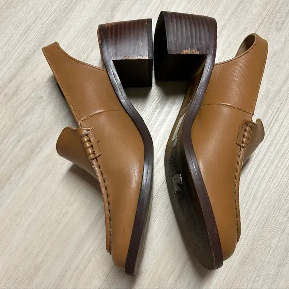 Madewell Mervin Slingback Leather Heeled Loafers‎ Shoes Womens 7 1/2 7.5 Camel