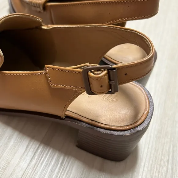 Madewell Mervin Slingback Leather Heeled Loafers‎ Shoes Womens 7 1/2 7.5 Camel