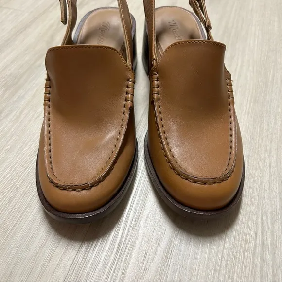 Madewell Mervin Slingback Leather Heeled Loafers‎ Shoes Womens 7 1/2 7.5 Camel