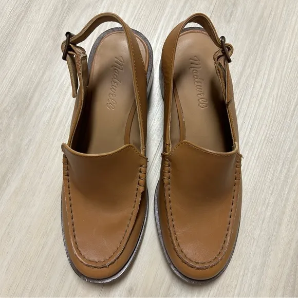 Madewell Mervin Slingback Leather Heeled Loafers‎ Shoes Womens 7 1/2 7.5 Camel