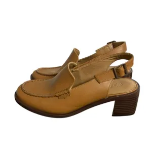 Madewell Mervin Slingback Leather Heeled Loafers‎ Shoes Womens 7 1/2 7.5 Camel