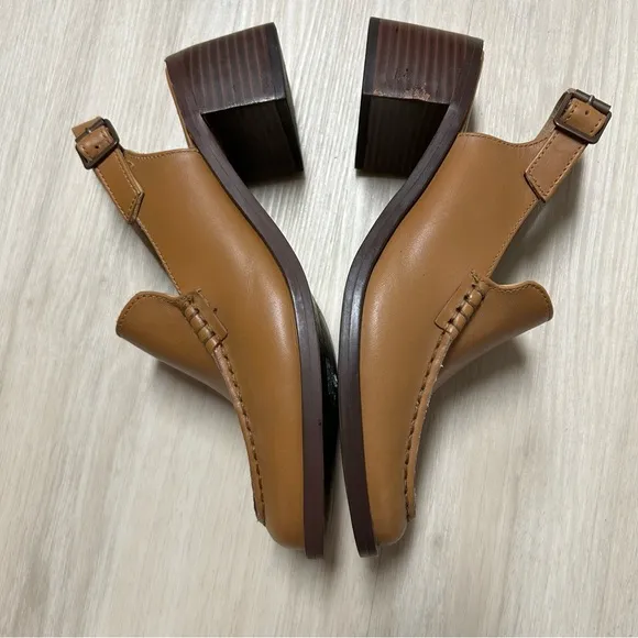 Madewell Mervin Slingback Leather Heeled Loafers‎ Shoes Womens 7 1/2 7.5 Camel