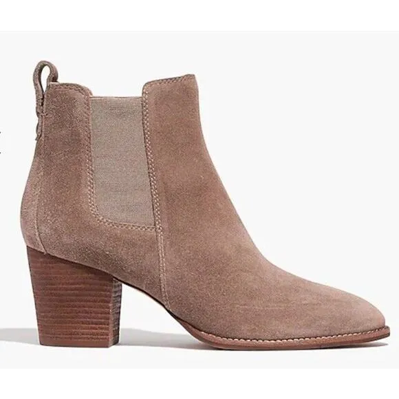 Madewell The Regan Boot Suede Booties •7• Heeled Pull On Ankle Tan J8434 EXC