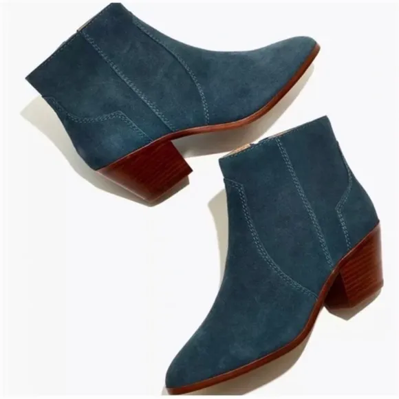 Madewell The Western Boot Suede Midnight Spruce  Size 8 Blue Leather Bootie NEW