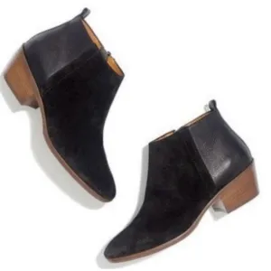 Madewell | Women’s black Cait leather/suede ankle booties, side zippers, size 11