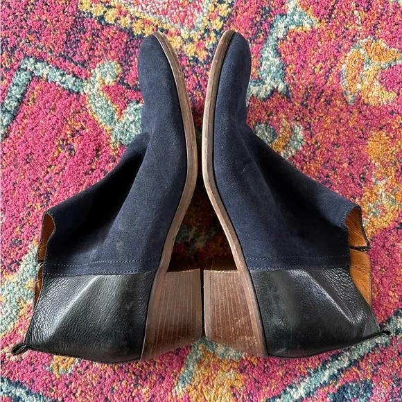 Madewell | Women’s black Cait leather/suede ankle booties, side zippers, size 11
